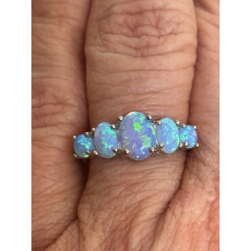 Blue Fire Opal And .925 Sterling Ring Size 7.75 - Picture 8 of 11